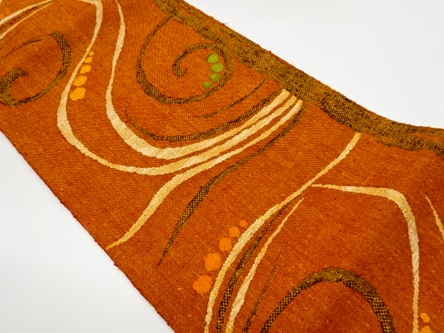 リサイクル　手織り真綿紬抽象模様織出し名古屋帯